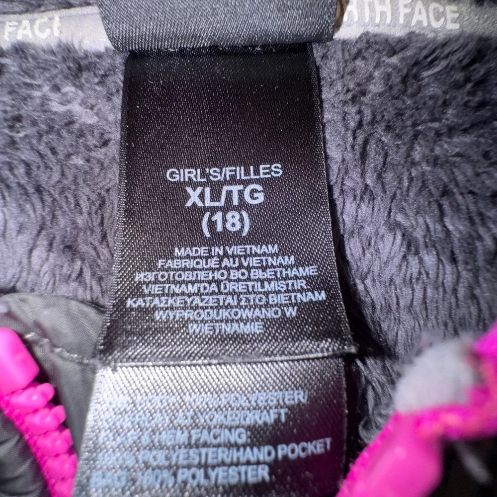 The North Face Girls XL 18 Suave Oso Full-Zip Hooded‎ Jacket Gray Pink Fleece